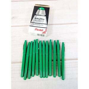 Box of 12, Green Pentel Rolling Writer Roller Ball Pen, R100D R100-D NEW